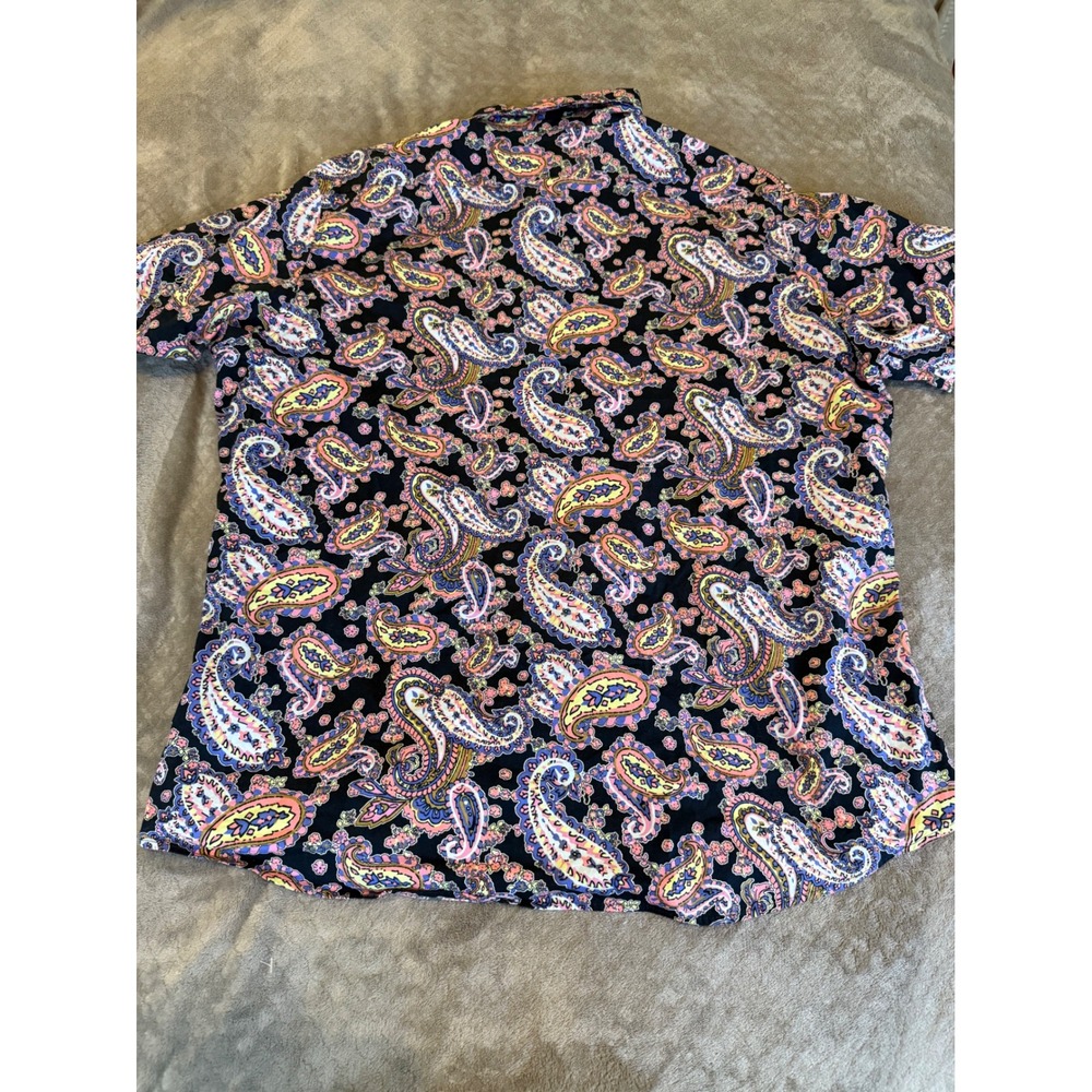Cremieux Premium Denim Mens XXL Paisley Short Sleeve Button Down Shirt Pink Blue - Picture 5 of 5